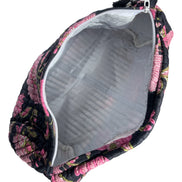 'Black and Pink Floral' Block Printed Sponge Bag/Washbag
