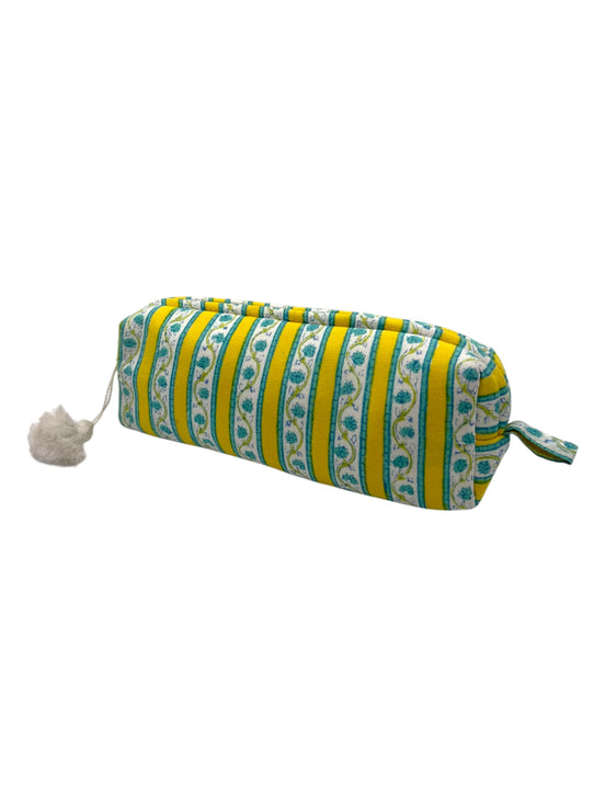 Yellow Stripe Zipped Pencil Case / Brush Case