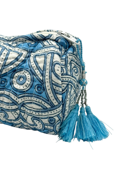 Blue & White Shield Zipped Pencil Case/ Brush Case