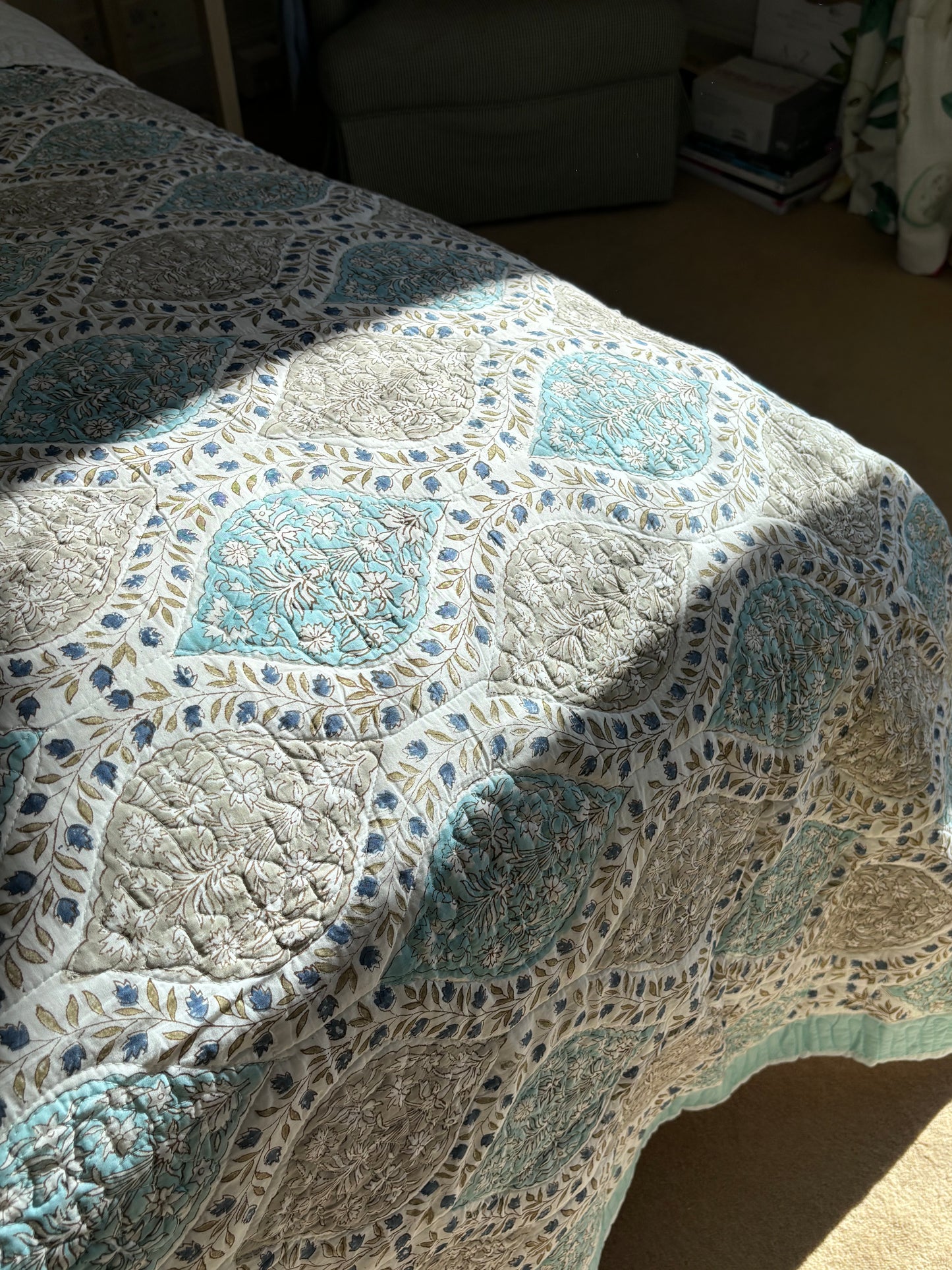 Turquoise and Taupe Teardrop Bedspread