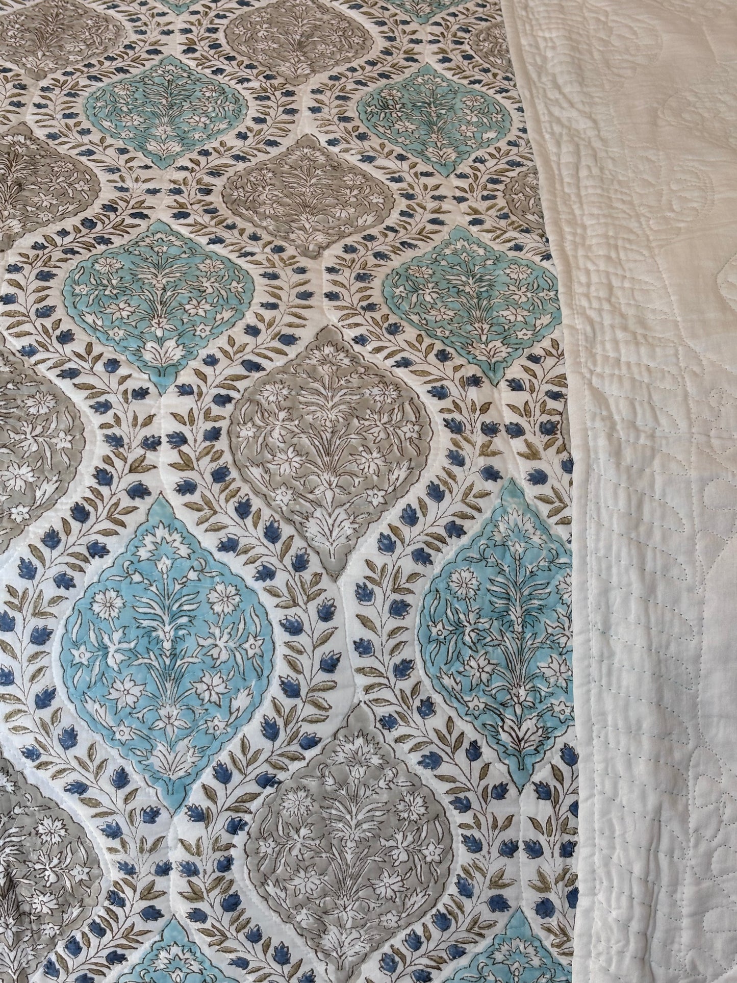 Turquoise and Taupe Teardrop Bedspread