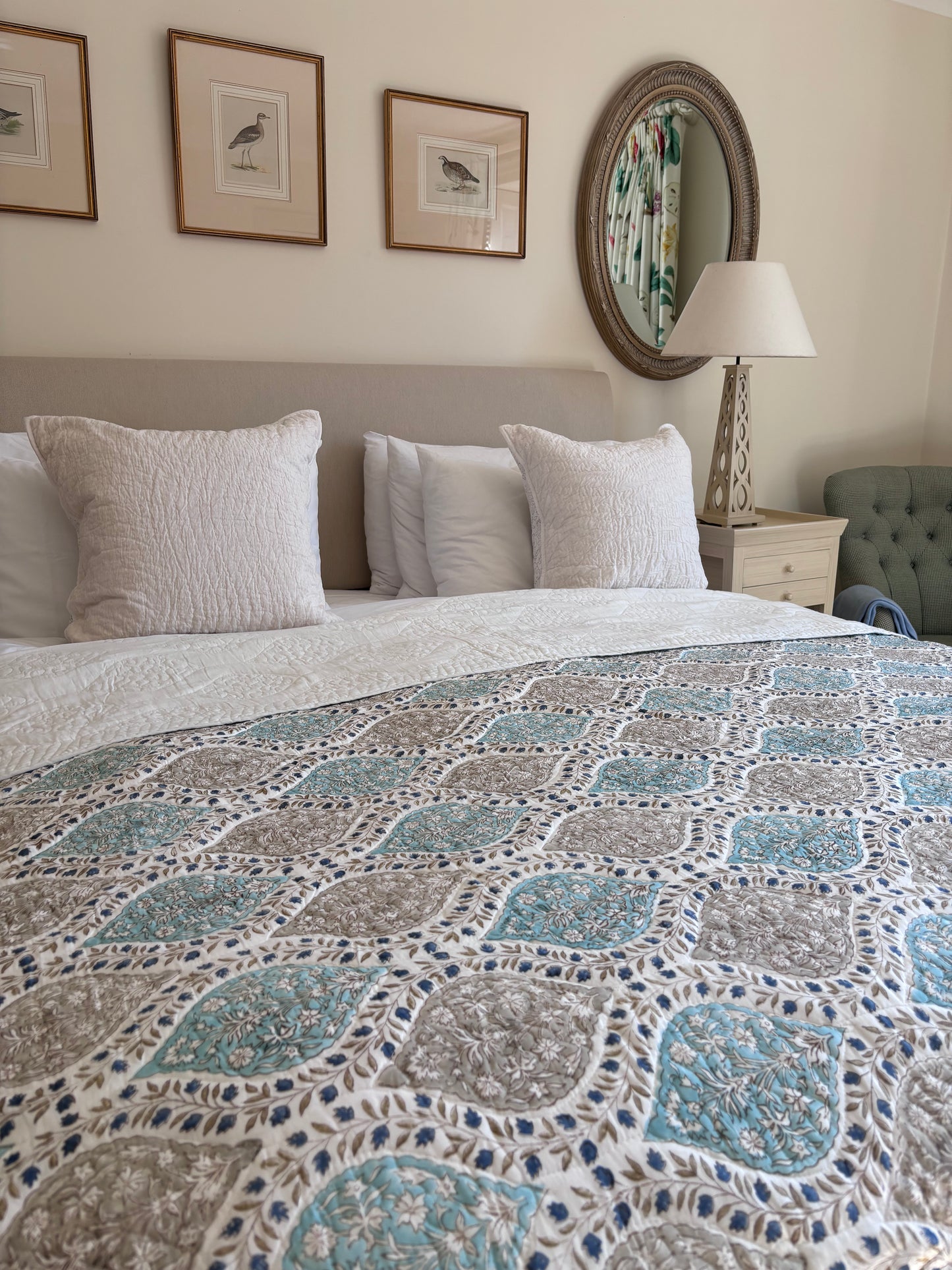 Turquoise and Taupe Teardrop Bedspread