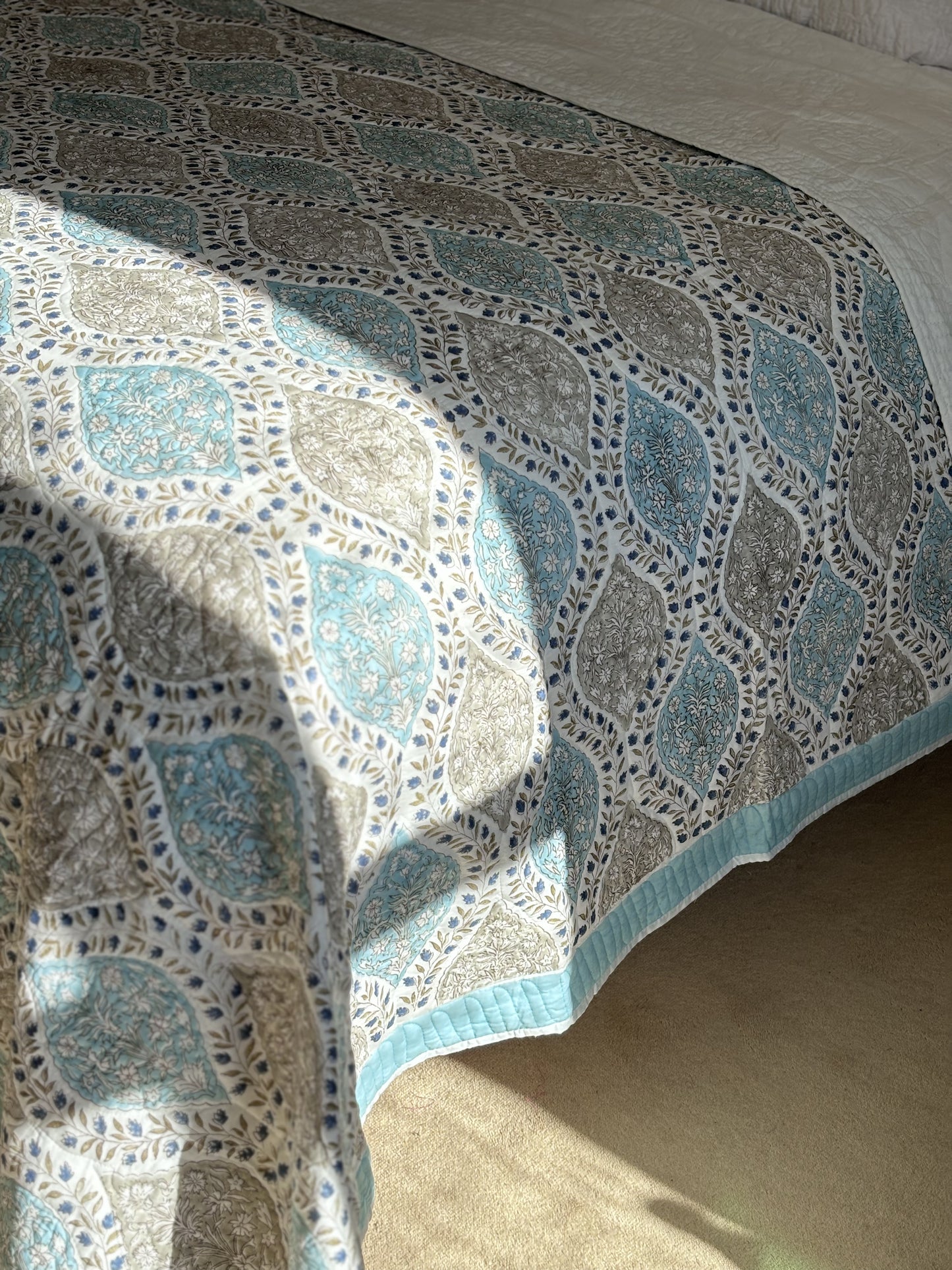 Turquoise and Taupe Teardrop Bedspread