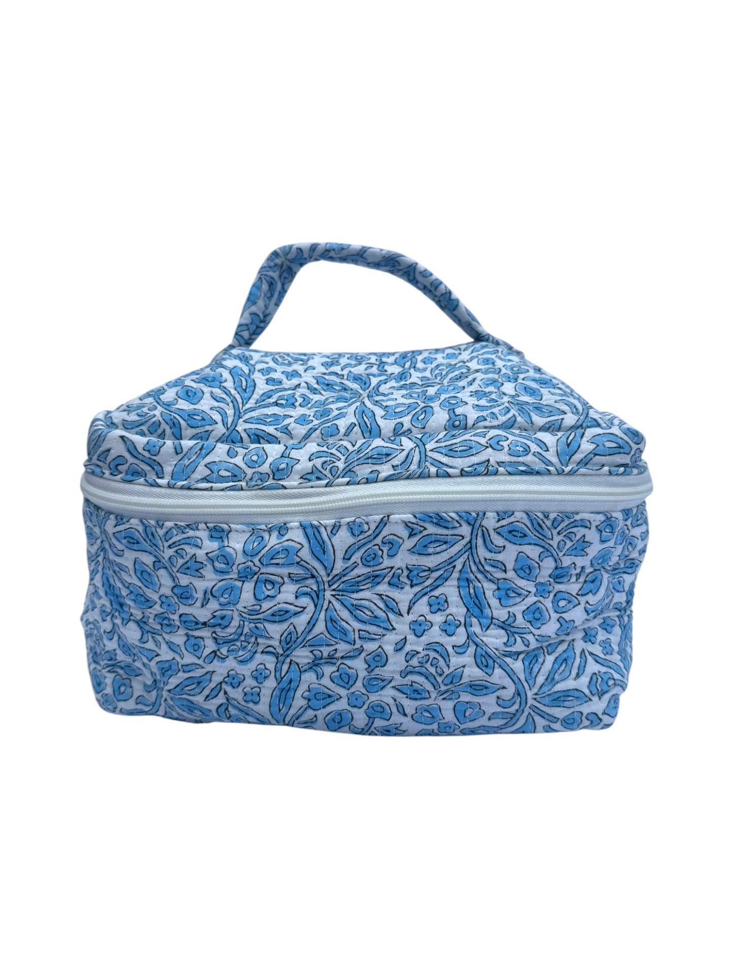 Blue Trellis Block Printed Vanity Case / Cosmetic Case