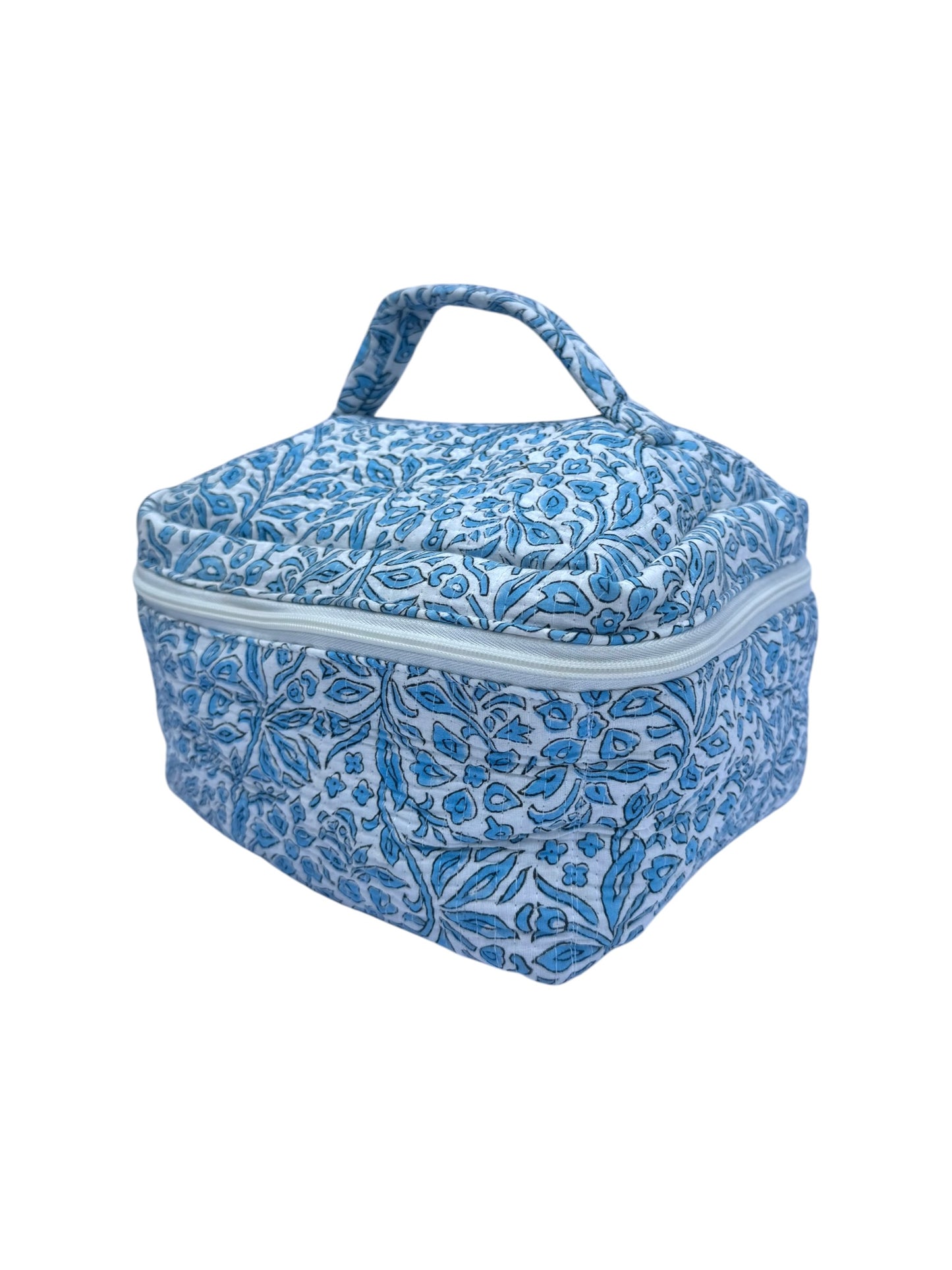 Blue Trellis Block Printed Vanity Case / Cosmetic Case