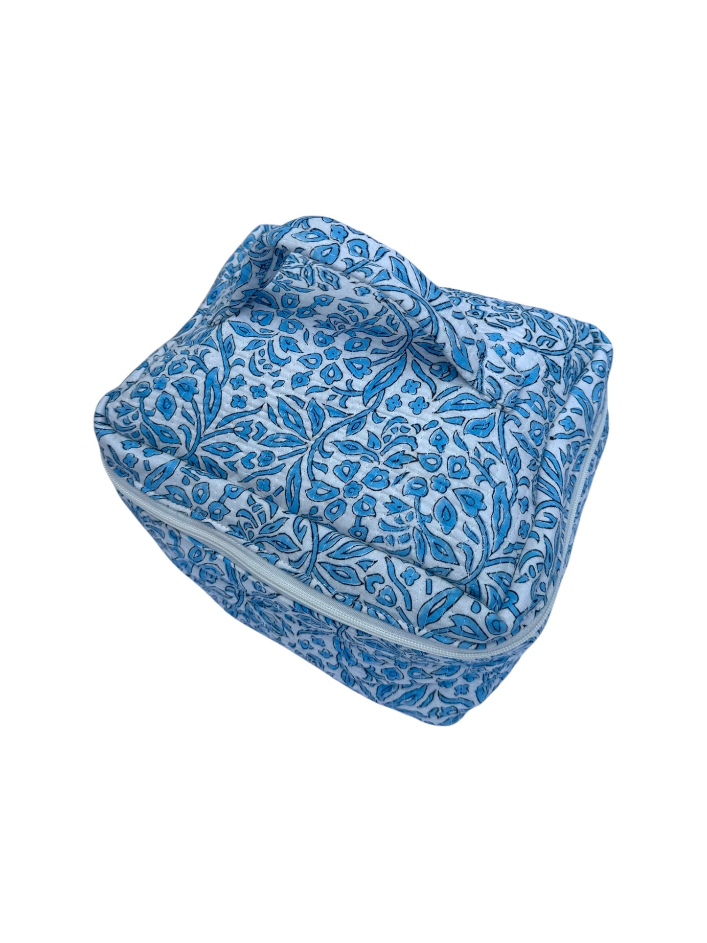 Blue Trellis Block Printed Vanity Case / Cosmetic Case