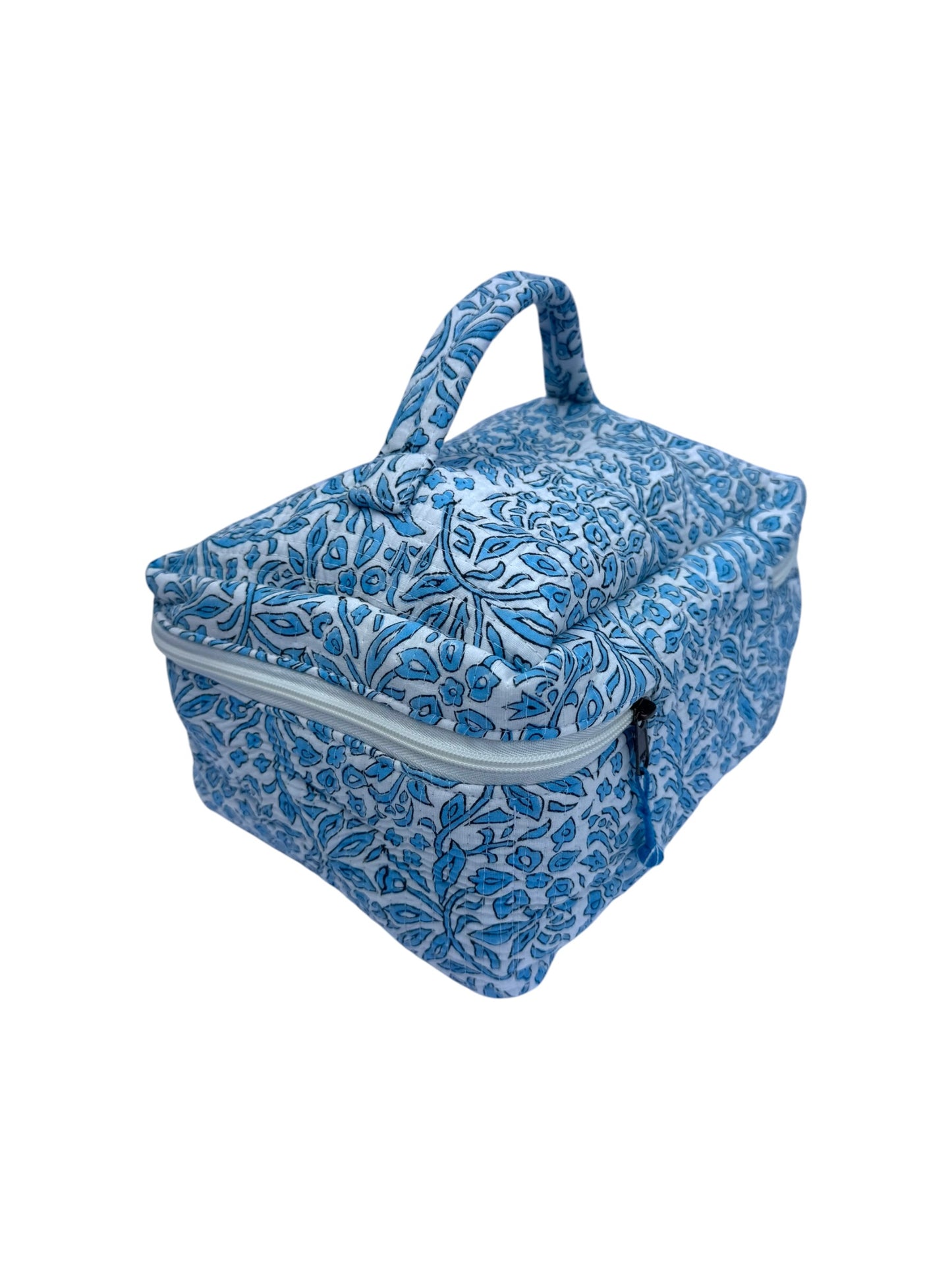 Blue Trellis Block Printed Vanity Case / Cosmetic Case