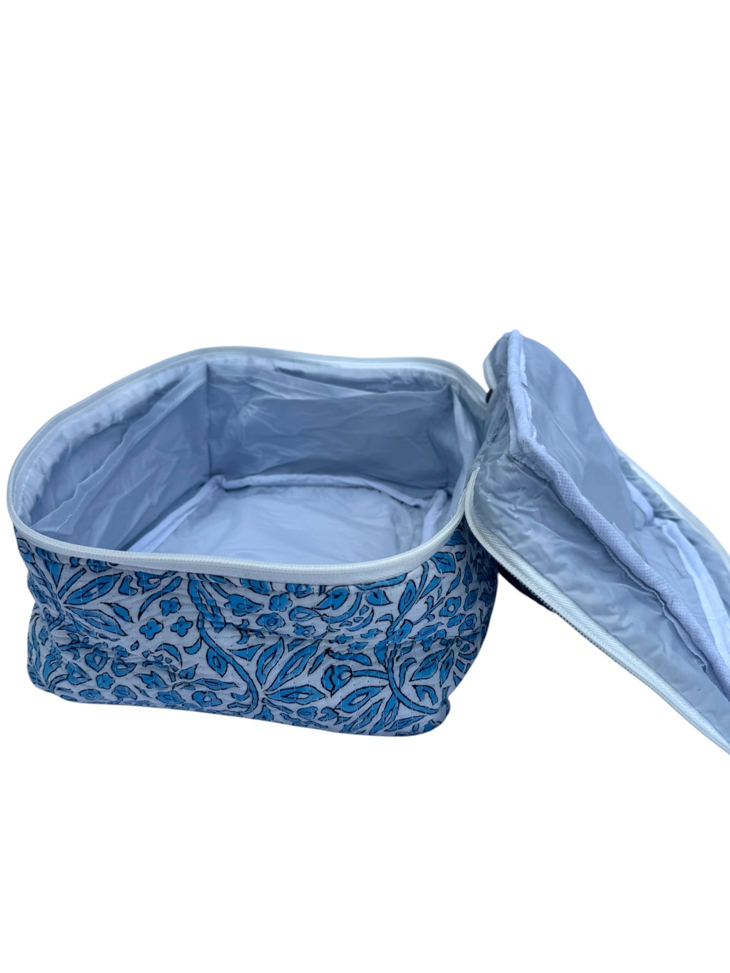Blue Trellis Block Printed Vanity Case / Cosmetic Case