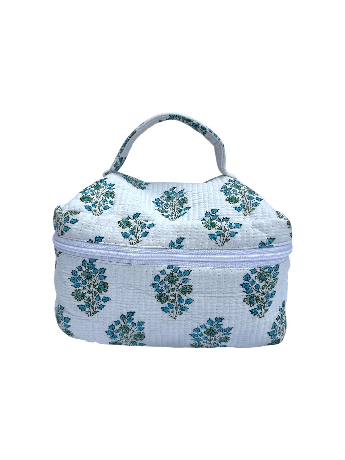 Blue Shrub Block Printed Vanity Case / Cosmetic Case