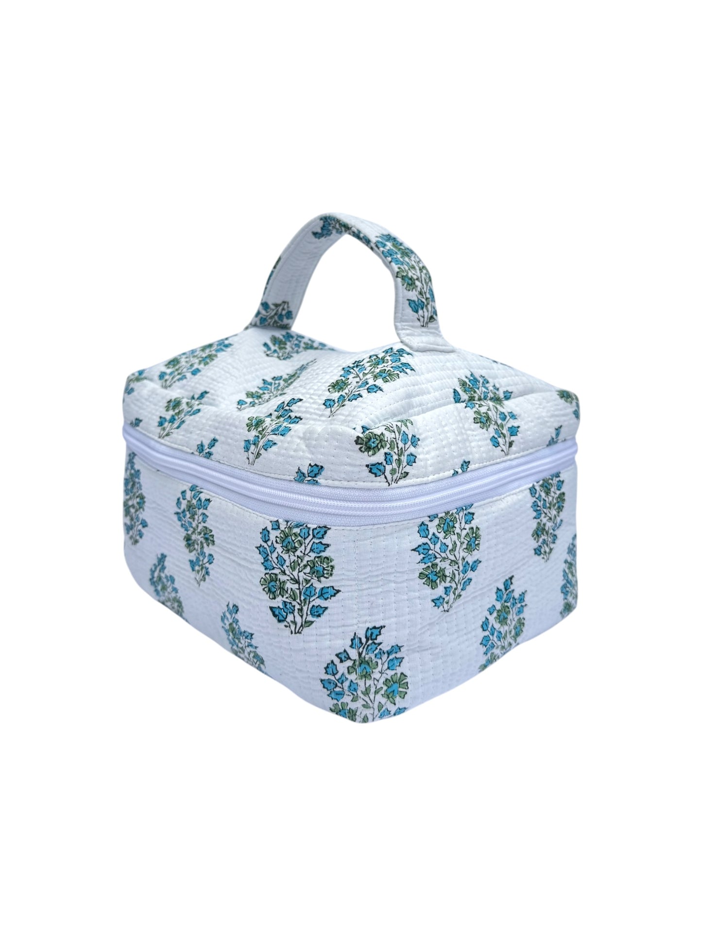 Blue Shrub Block Printed Vanity Case / Cosmetic Case
