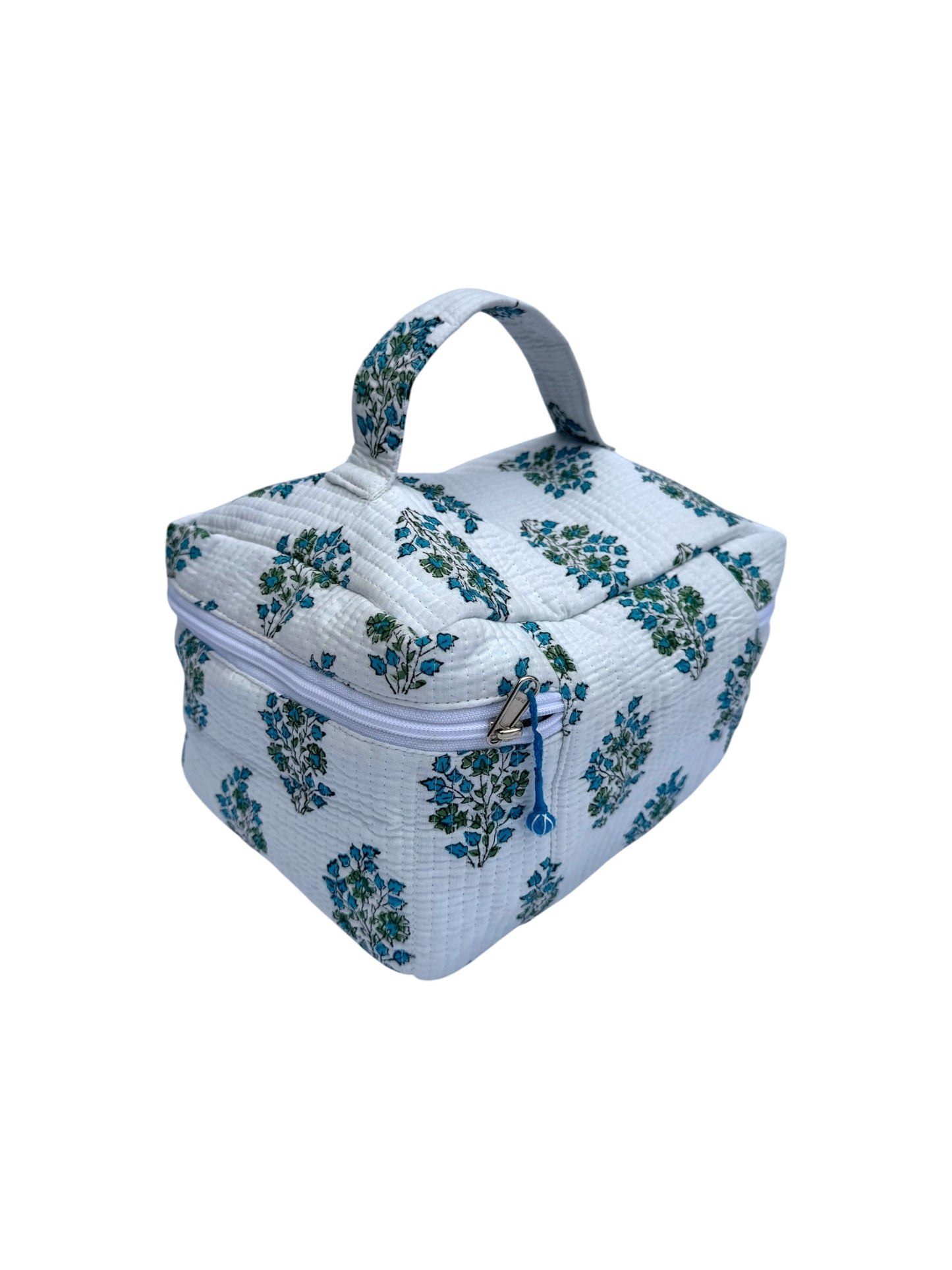 Blue Shrub Block Printed Vanity Case / Cosmetic Case
