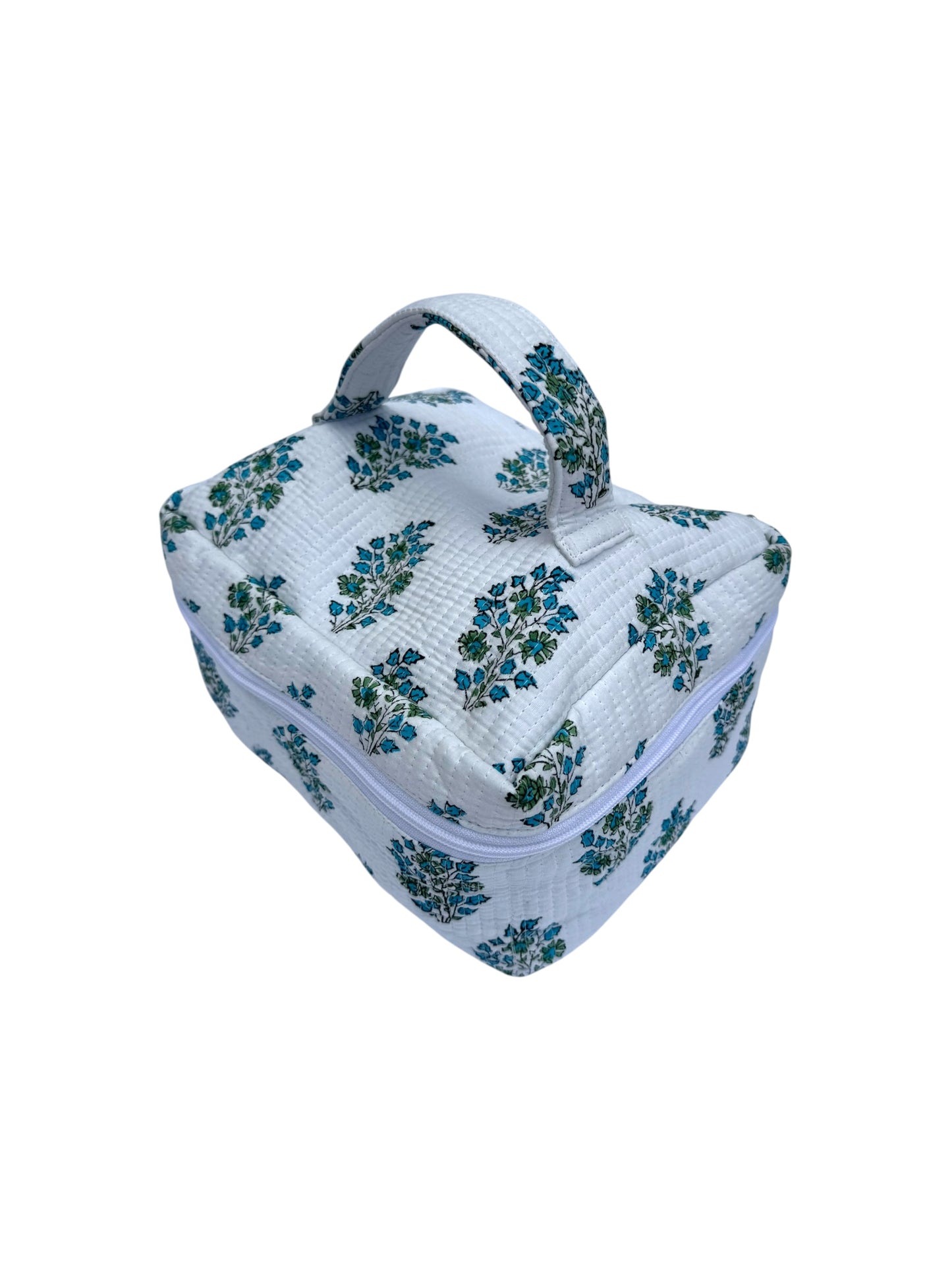 Blue Shrub Block Printed Vanity Case / Cosmetic Case