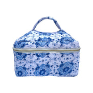 Moroccan Blue Block Printed Vanity Case / Cosmetic Case