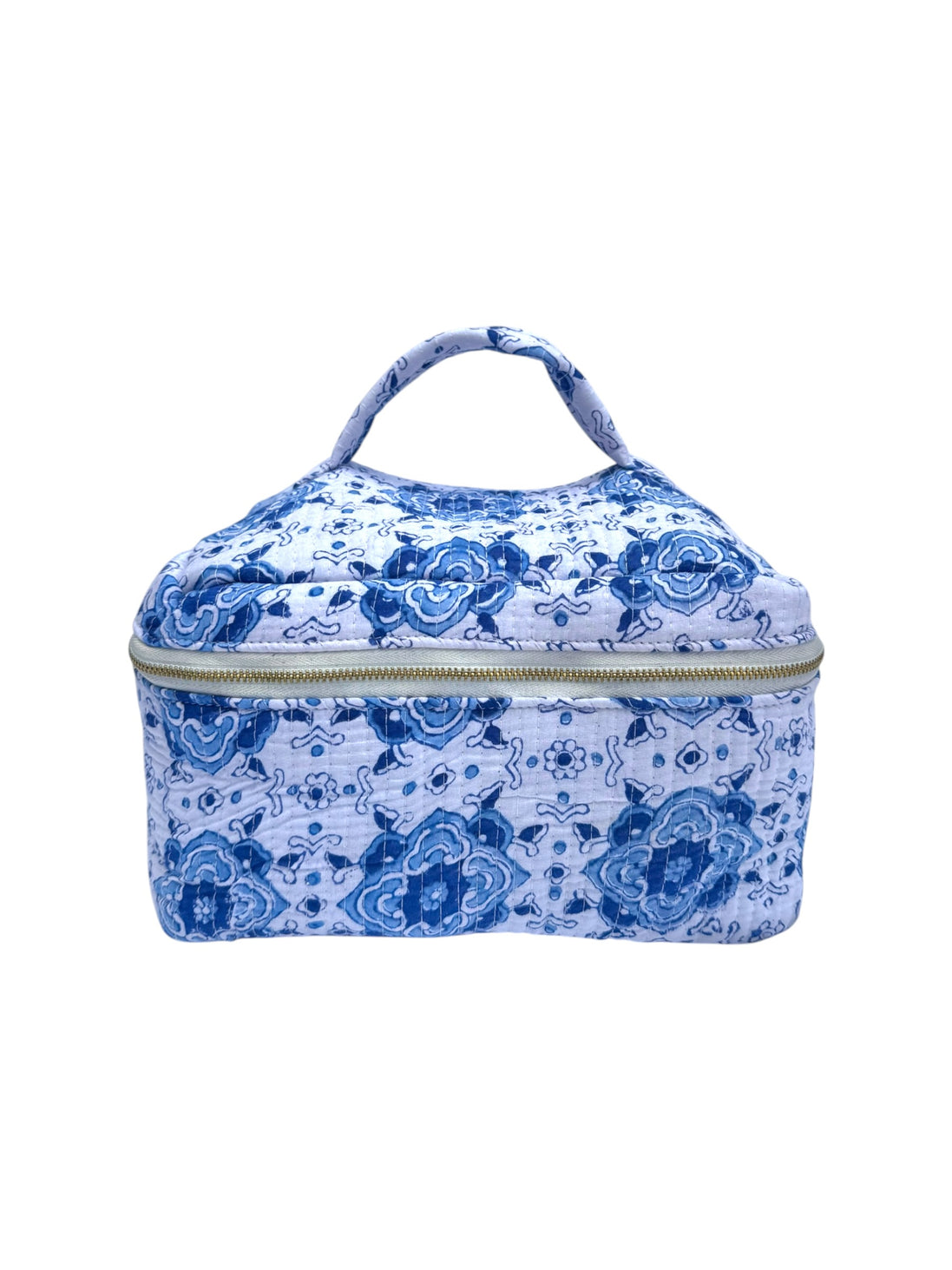 Moroccan Blue Block Printed Vanity Case / Cosmetic Case