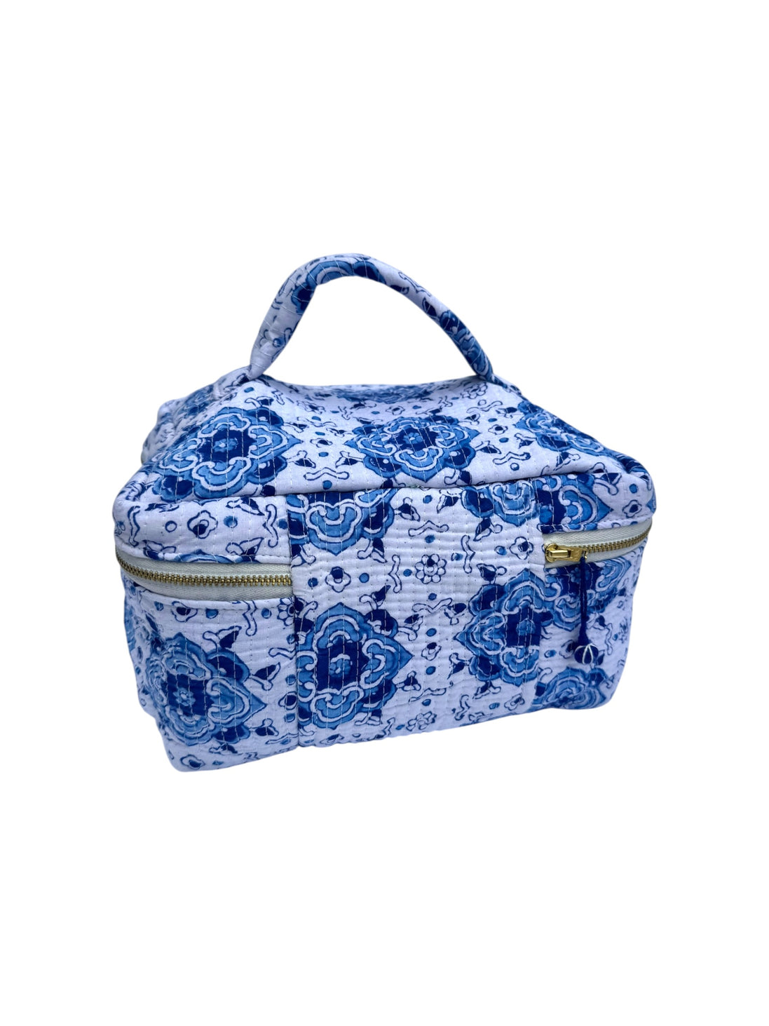 Moroccan Blue Block Printed Vanity Case / Cosmetic Case