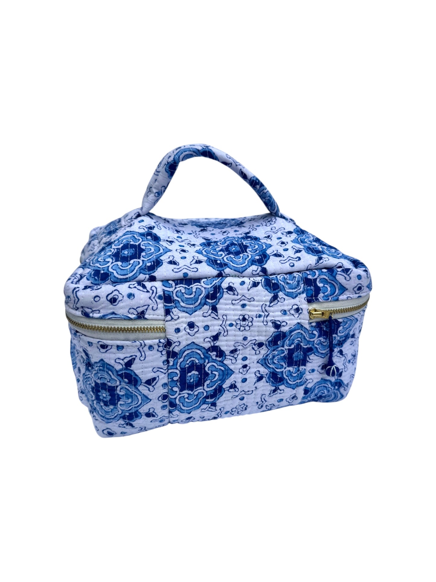 Moroccan Blue Block Printed Vanity Case / Cosmetic Case