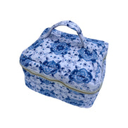 Moroccan Blue Block Printed Vanity Case / Cosmetic Case
