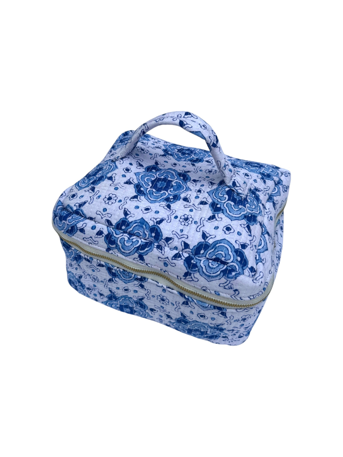 Moroccan Blue Block Printed Vanity Case / Cosmetic Case