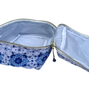 Moroccan Blue Block Printed Vanity Case / Cosmetic Case
