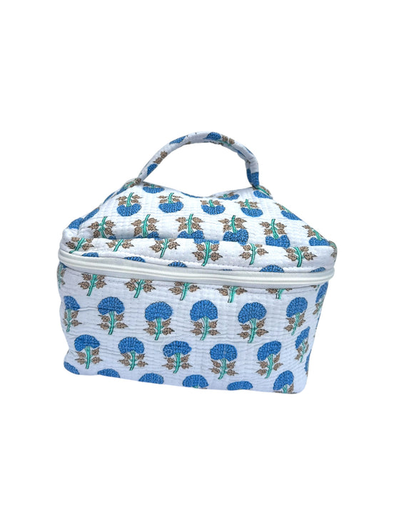 Blue Trees Block Printed Vanity Case / Cosmetic Case