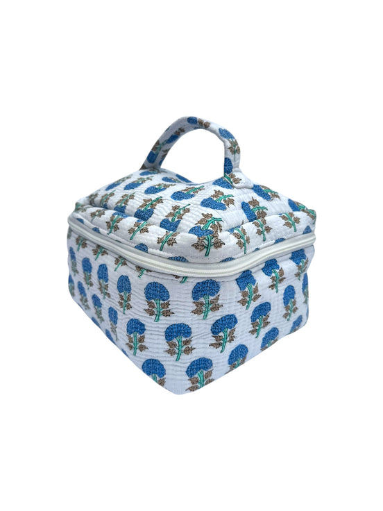 Blue Trees Block Printed Vanity Case / Cosmetic Case