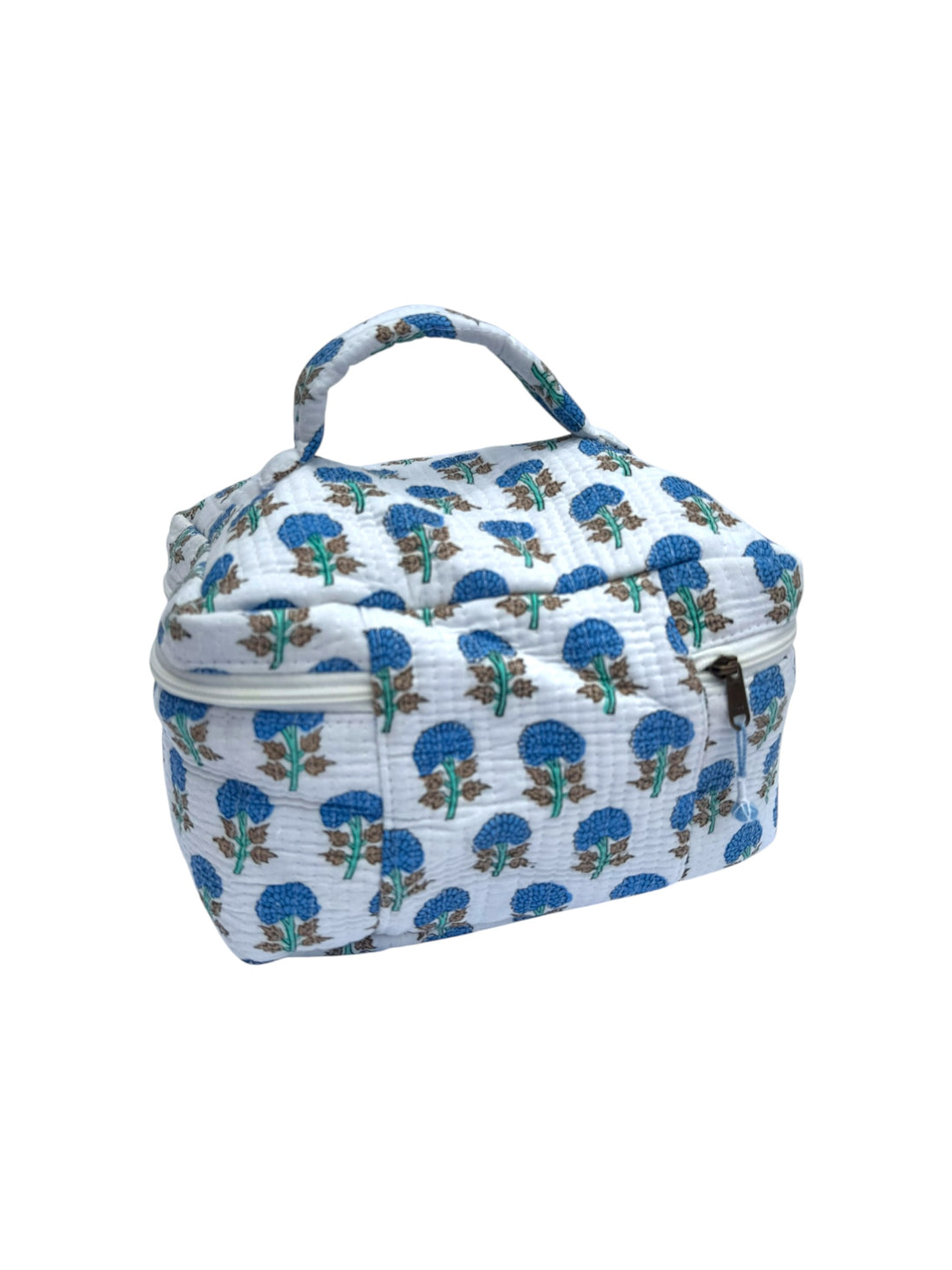Blue Trees Block Printed Vanity Case / Cosmetic Case