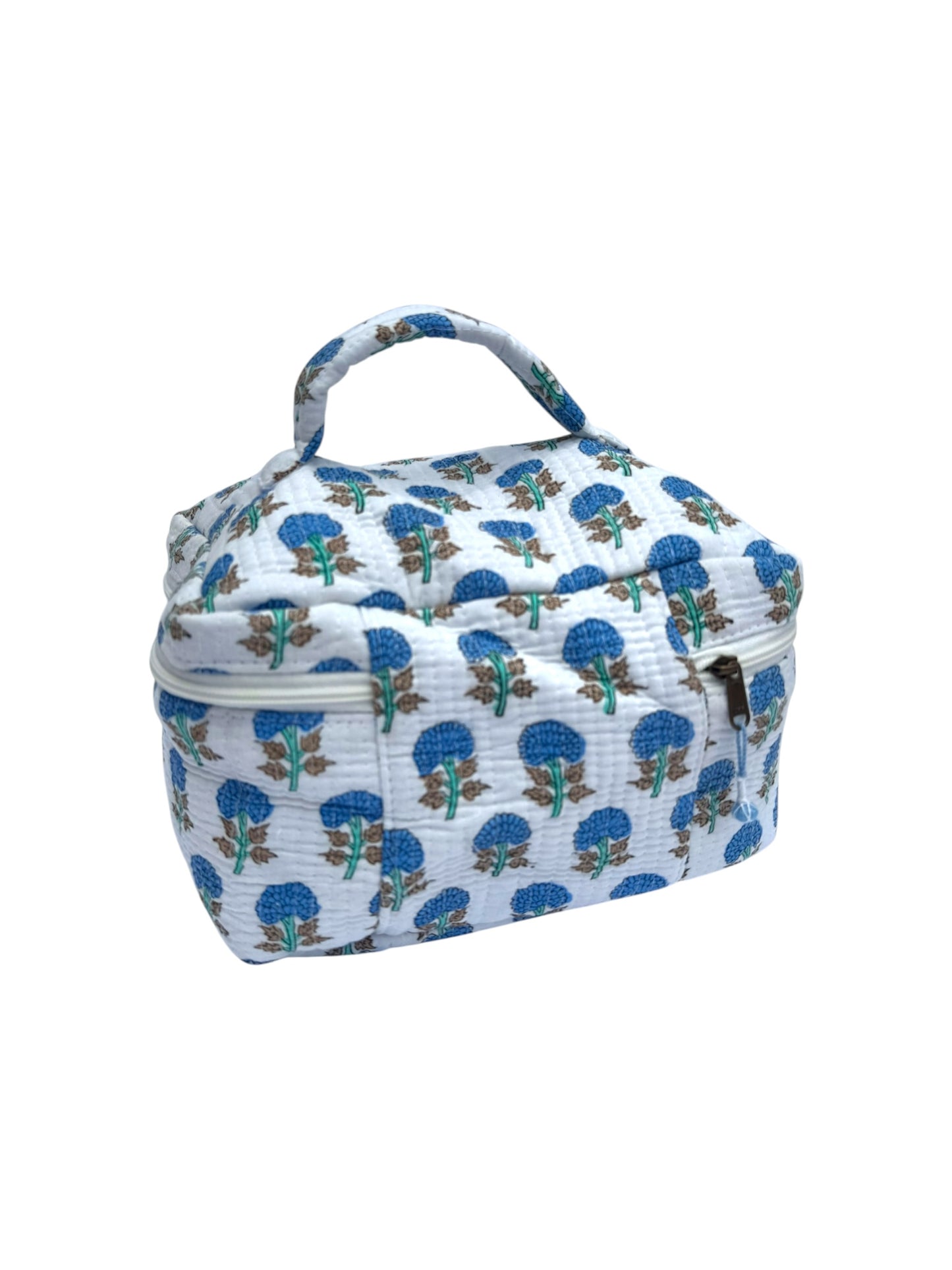 Blue Trees Block Printed Vanity Case / Cosmetic Case