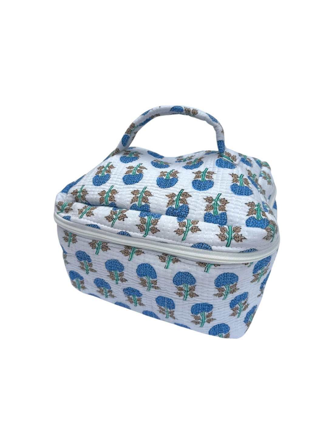 Blue Trees Block Printed Vanity Case / Cosmetic Case