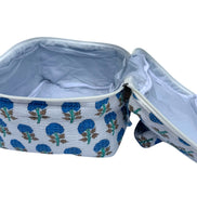 Blue Trees Block Printed Vanity Case / Cosmetic Case