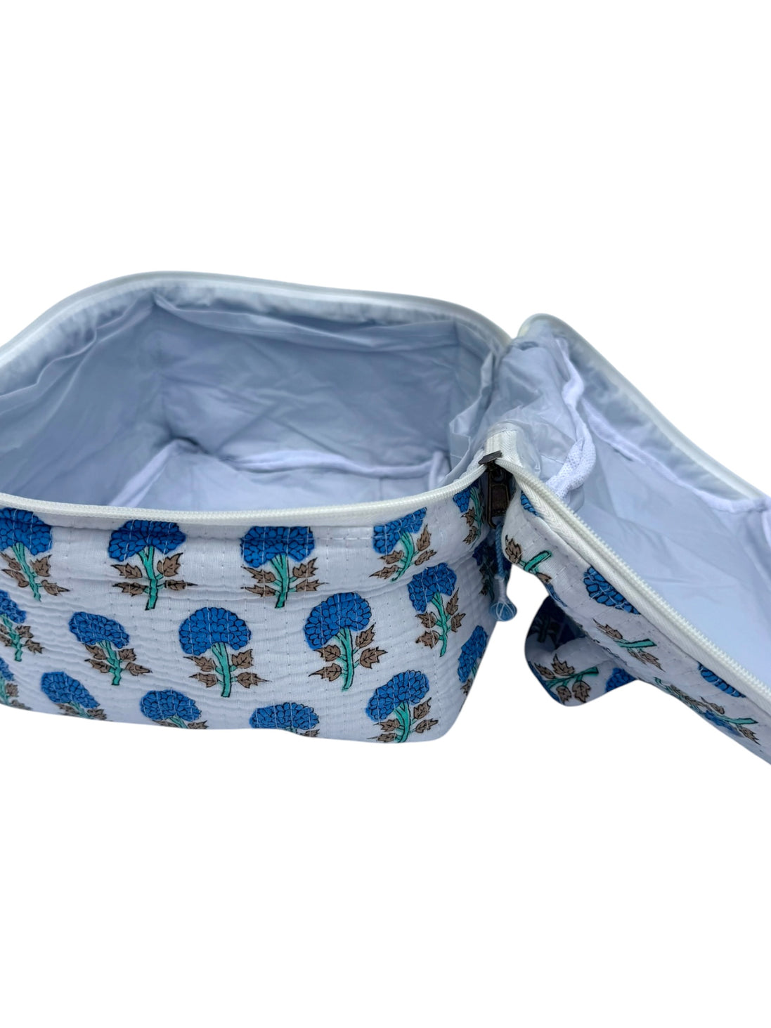 Blue Trees Block Printed Vanity Case / Cosmetic Case