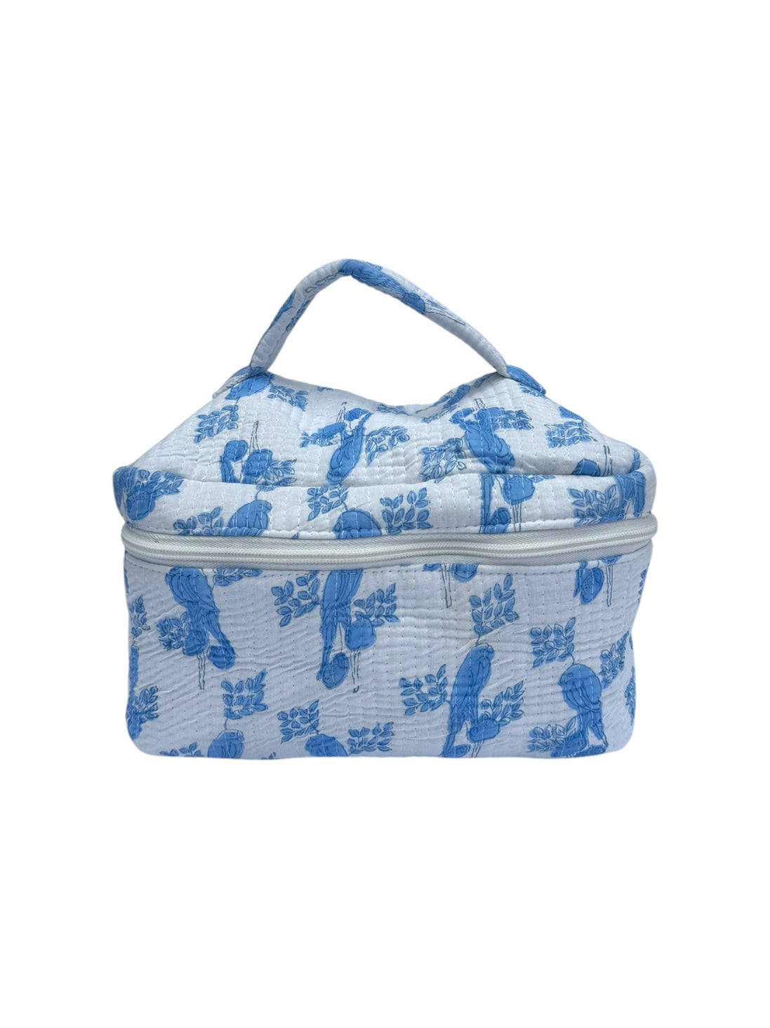 Blue Parrot Block Printed Vanity Case / Cosmetic Case