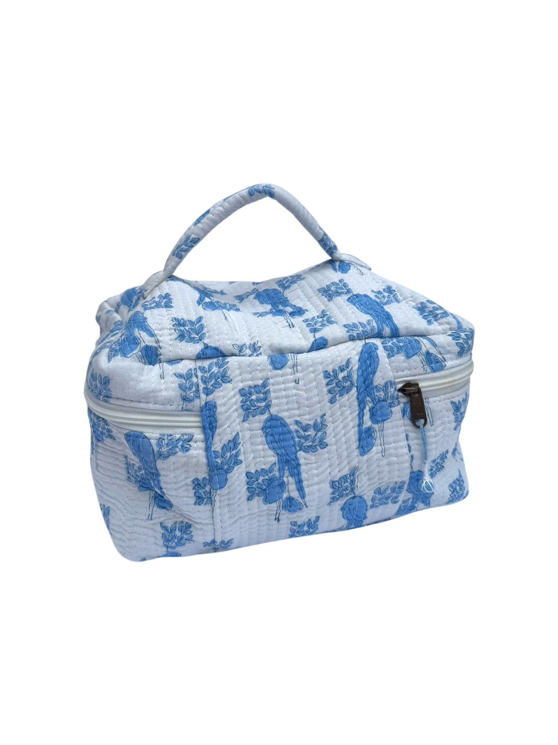 Blue Parrot Block Printed Vanity Case / Cosmetic Case