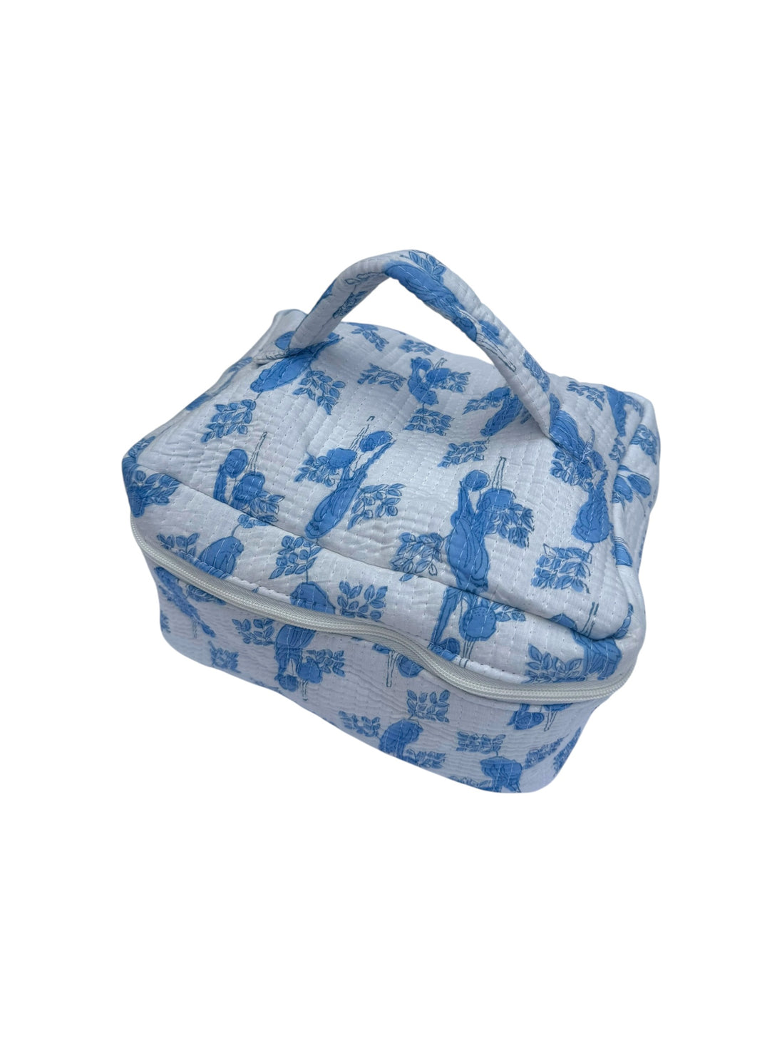 Blue Parrot Block Printed Vanity Case / Cosmetic Case