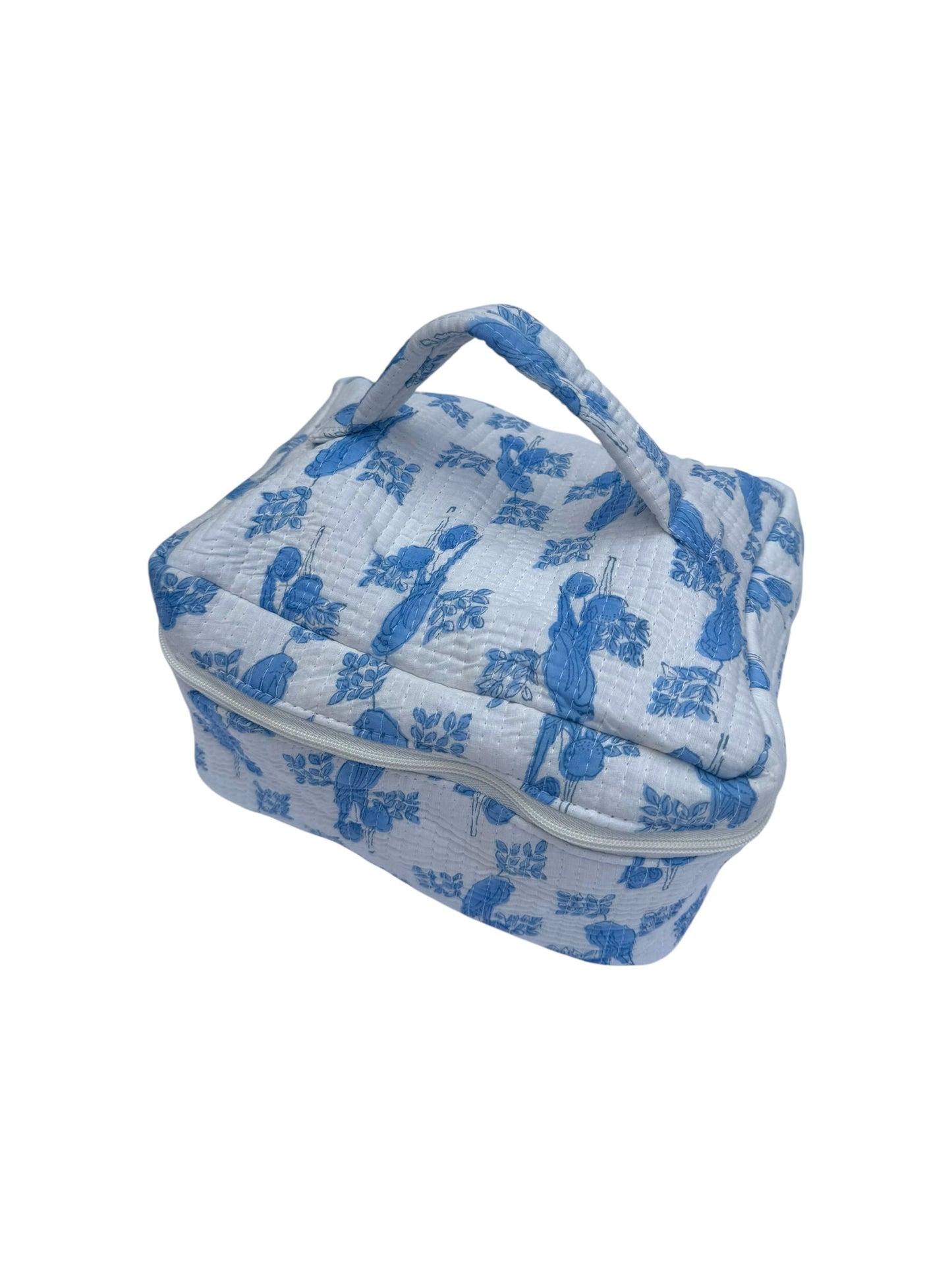 Blue Parrot Block Printed Vanity Case / Cosmetic Case