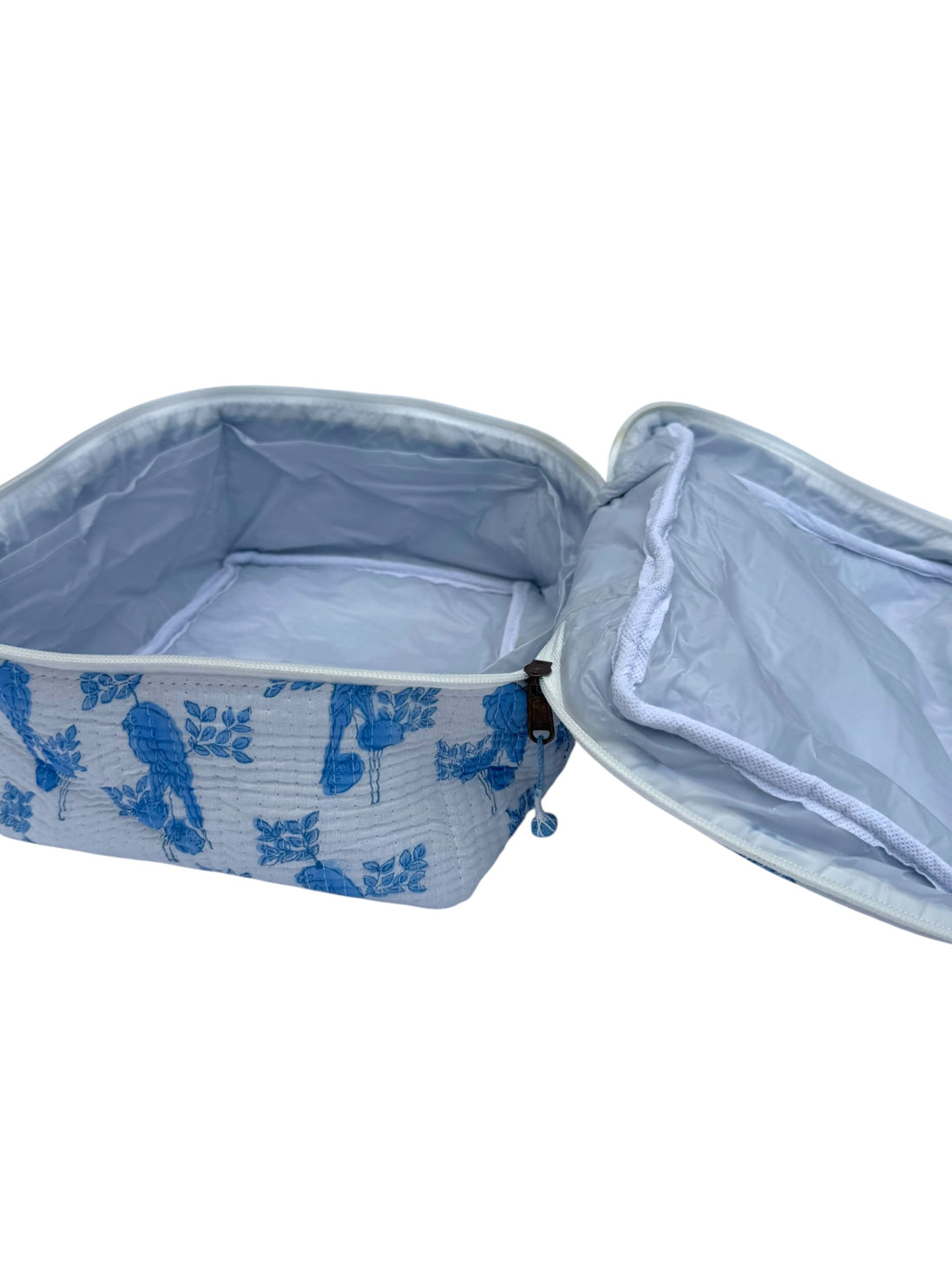 Blue Parrot Block Printed Vanity Case / Cosmetic Case