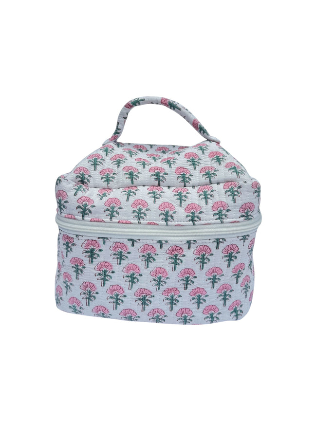 Pink Trees Block Printed Vanity Case / Cosmetic Case