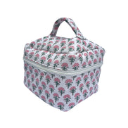 Pink Trees Block Printed Vanity Case / Cosmetic Case
