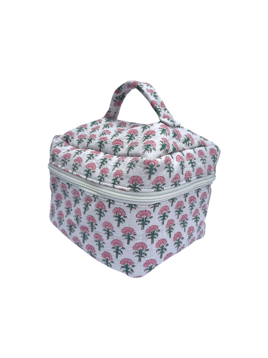 Pink Trees Block Printed Vanity Case / Cosmetic Case