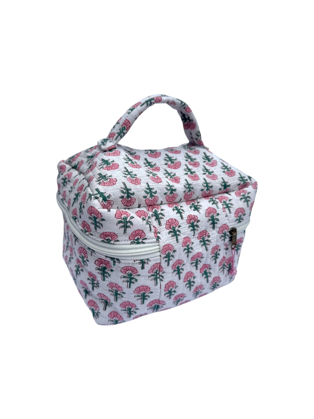 Pink Trees Block Printed Vanity Case / Cosmetic Case