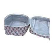 Pink Trees Block Printed Vanity Case / Cosmetic Case