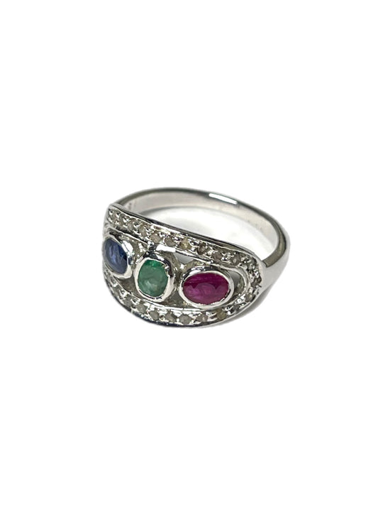 Emerald, Sapphire and Ruby Target Ring