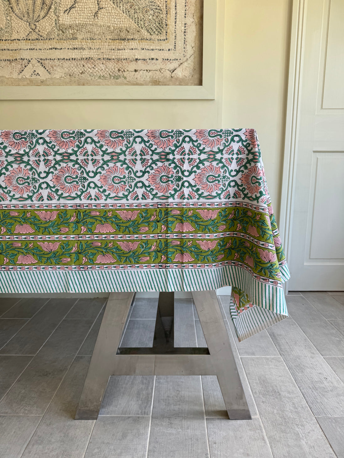 Pink & Green Sheild Shrubs Tablecloth
