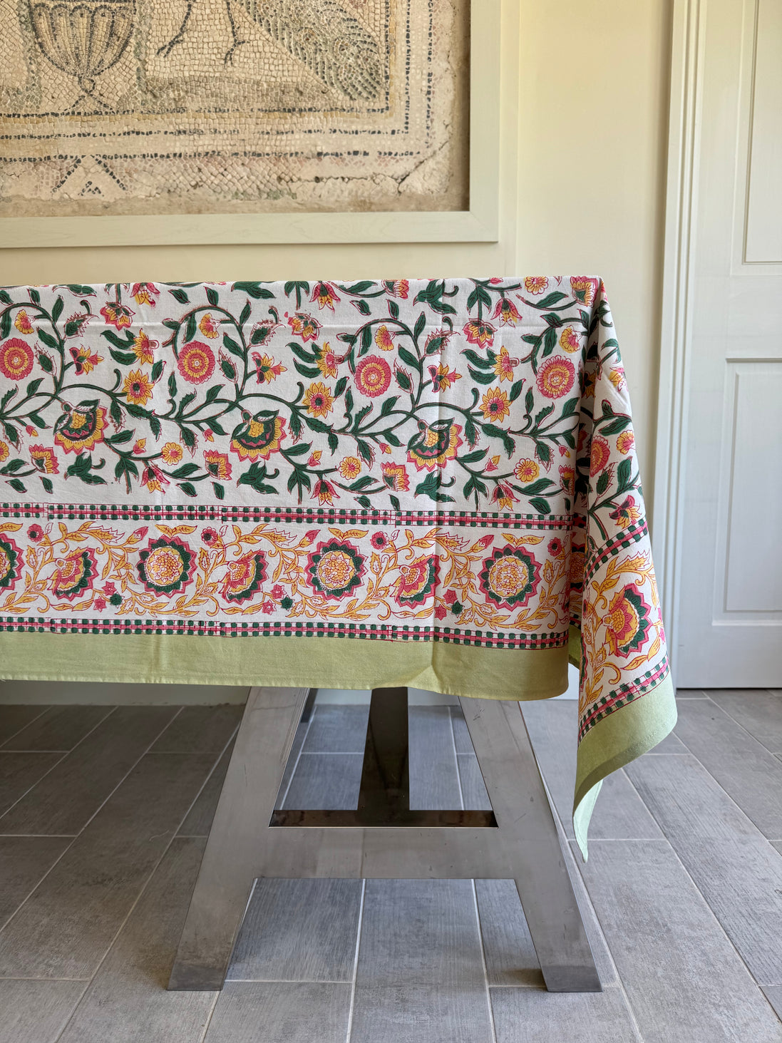 Pink & Yellow Trellis Shrubs Tablecloth