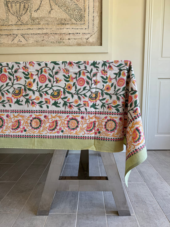 Pink & Yellow Trellis Shrubs Tablecloth