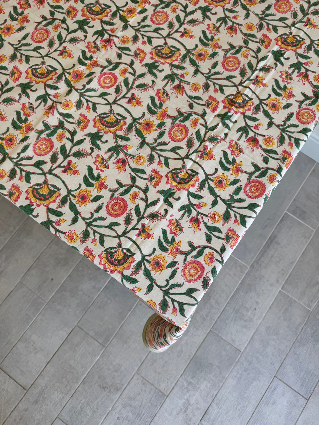 Pink & Yellow Trellis Shrubs Tablecloth