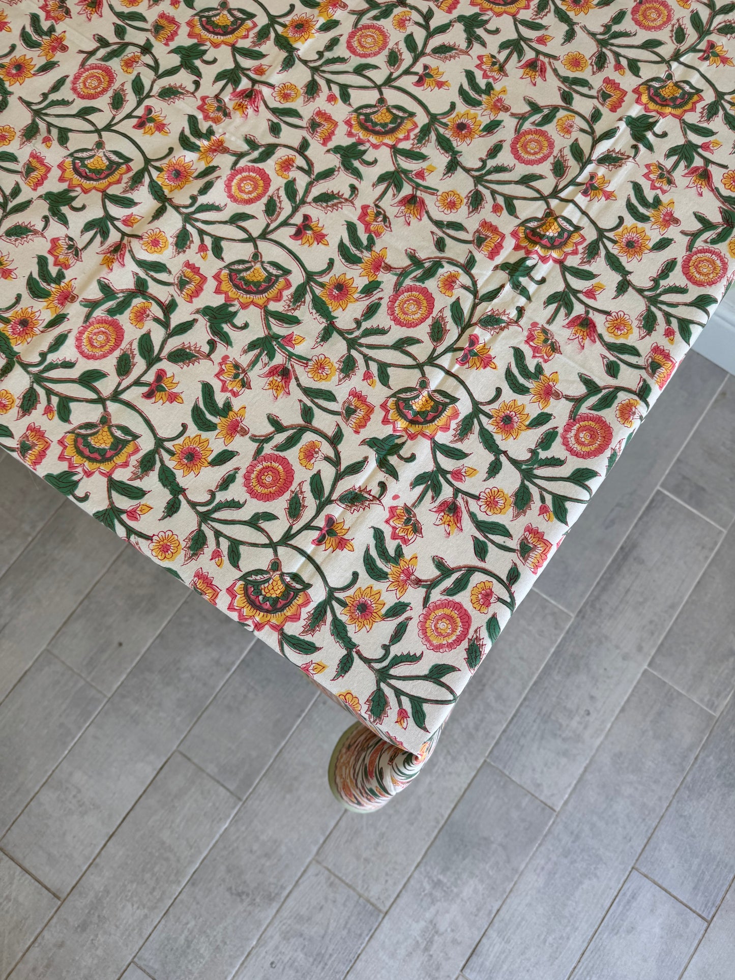 Pink & Yellow Trellis Shrubs Tablecloth