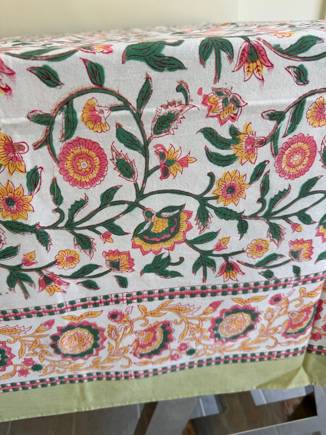 Pink & Yellow Trellis Shrubs Tablecloth