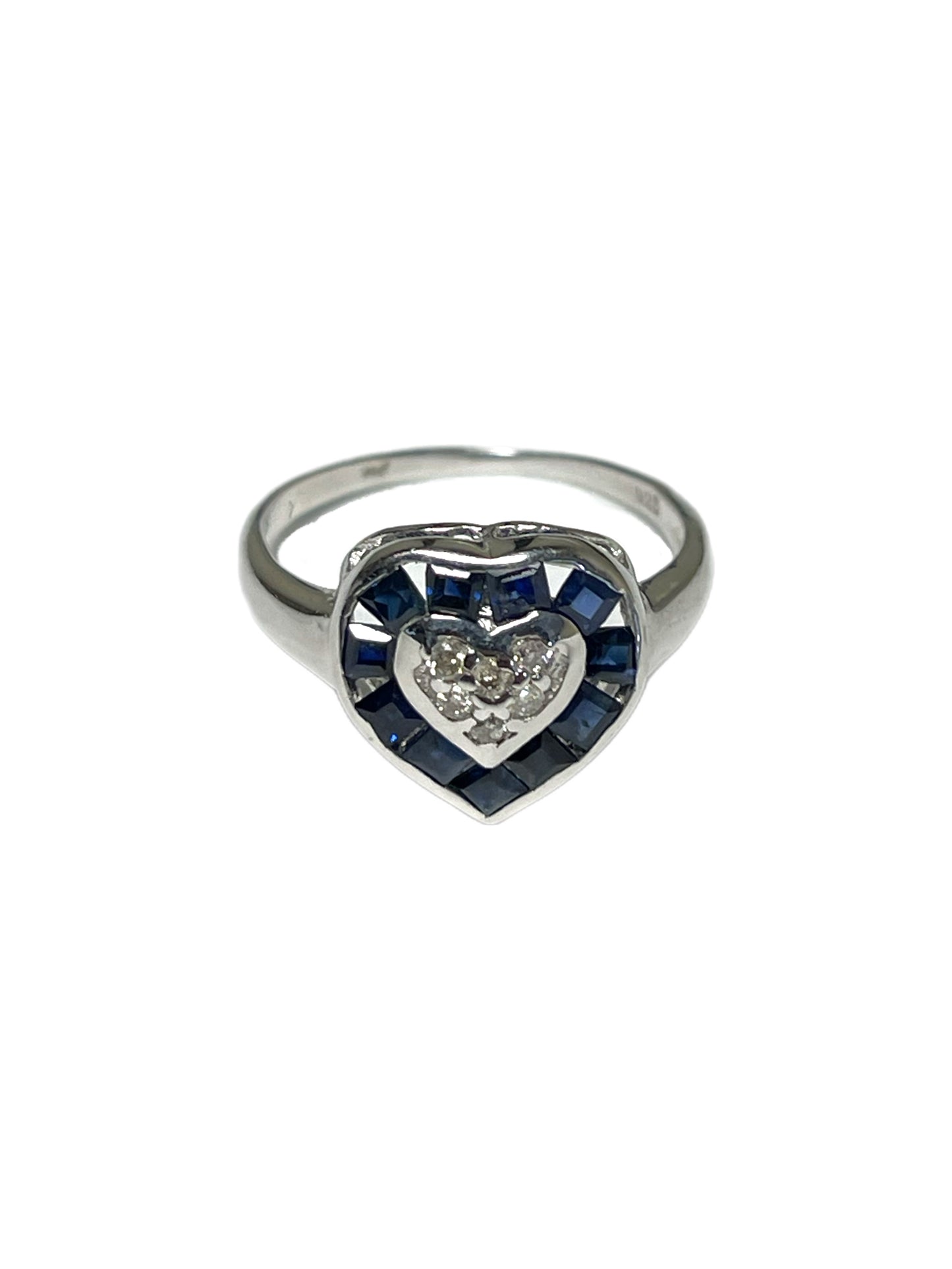 Sapphire and Diamond Heart Ring