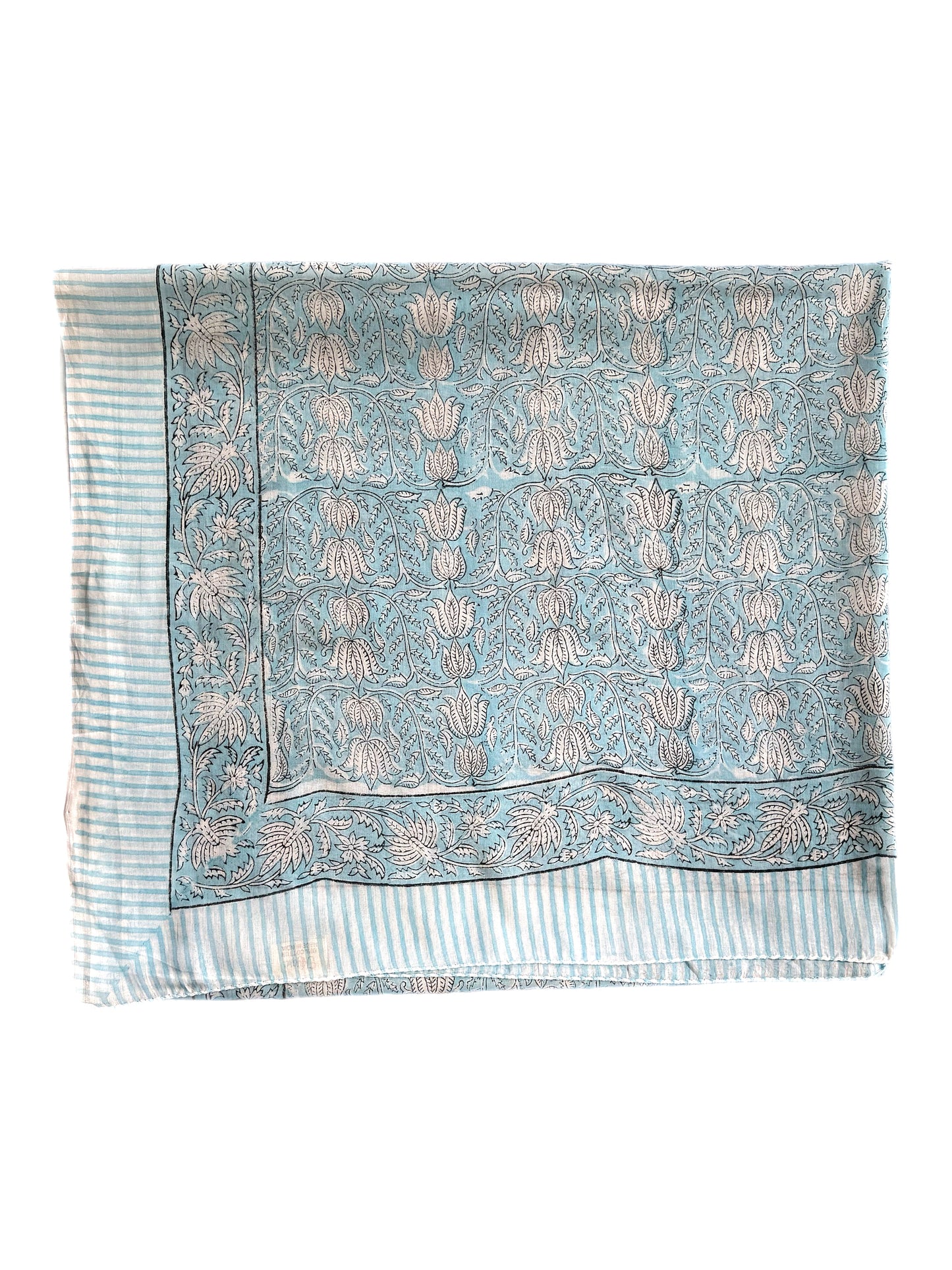 Pale Blue Floral Hand Block Printed Sarong