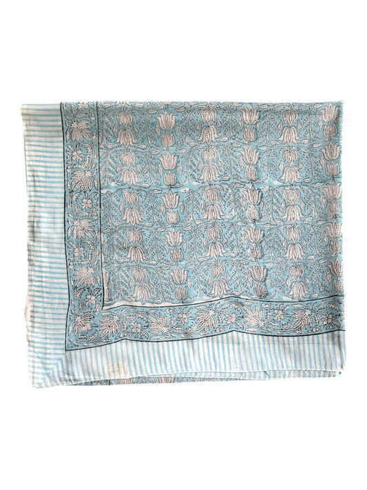 Pale Blue Floral Hand Block Printed Sarong
